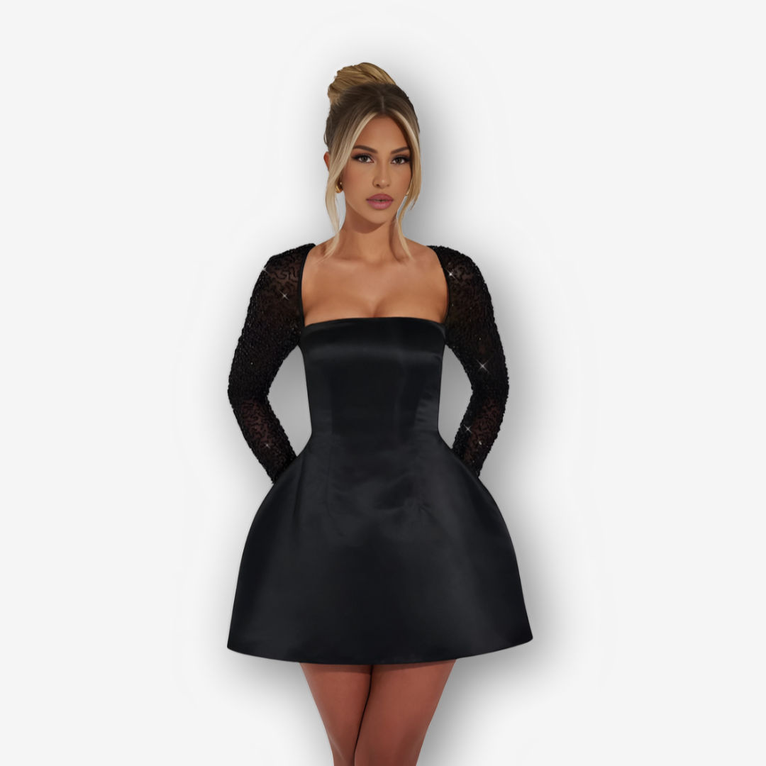 Stella Glitter Mini Dress – Lace-Up A-Line Glam