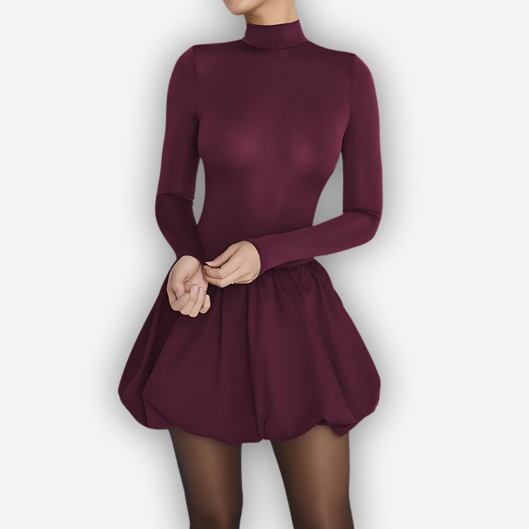 Ruby Patchwork Mini Dress – High-Waist A-Line Chic