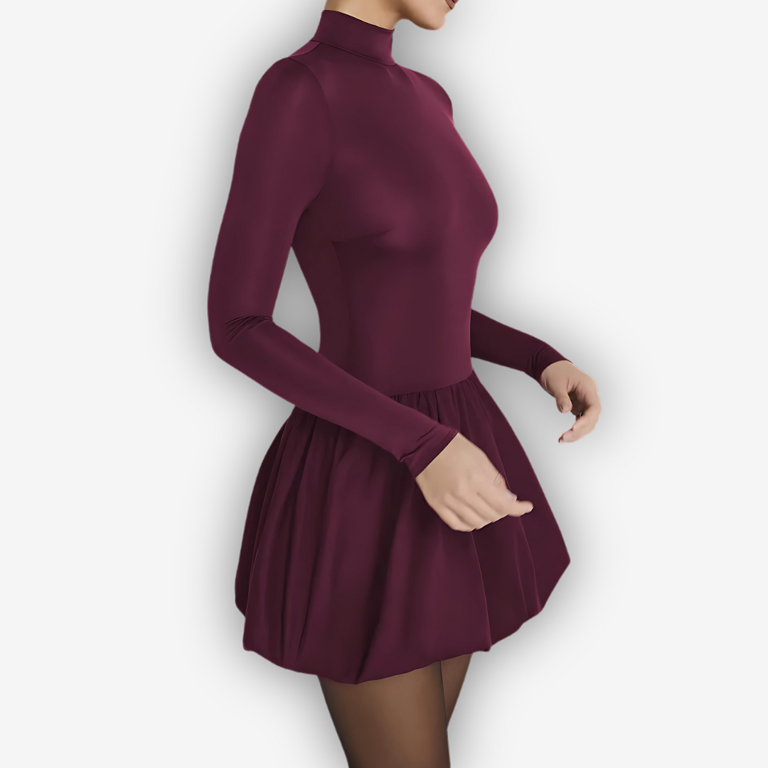 Ruby Patchwork Mini Dress – High-Waist A-Line Chic