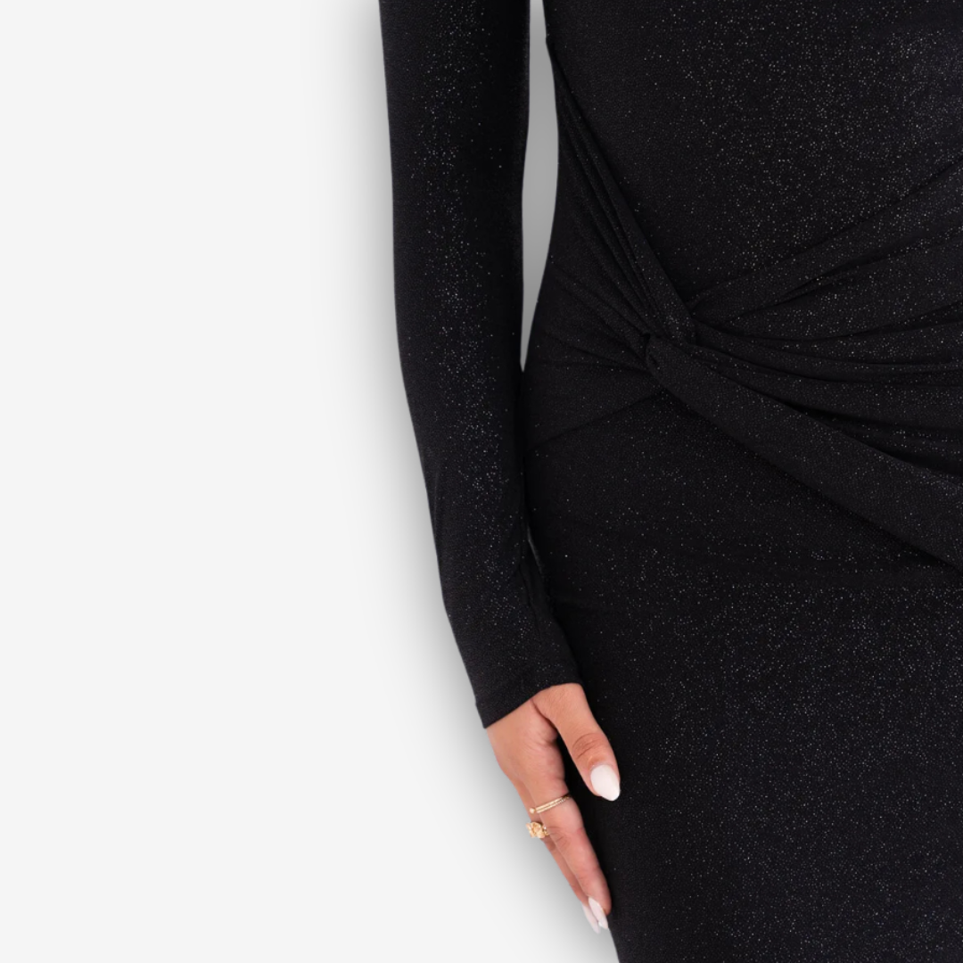 Luna Sparkle Maxi Dress – Ruched Backless Elegance