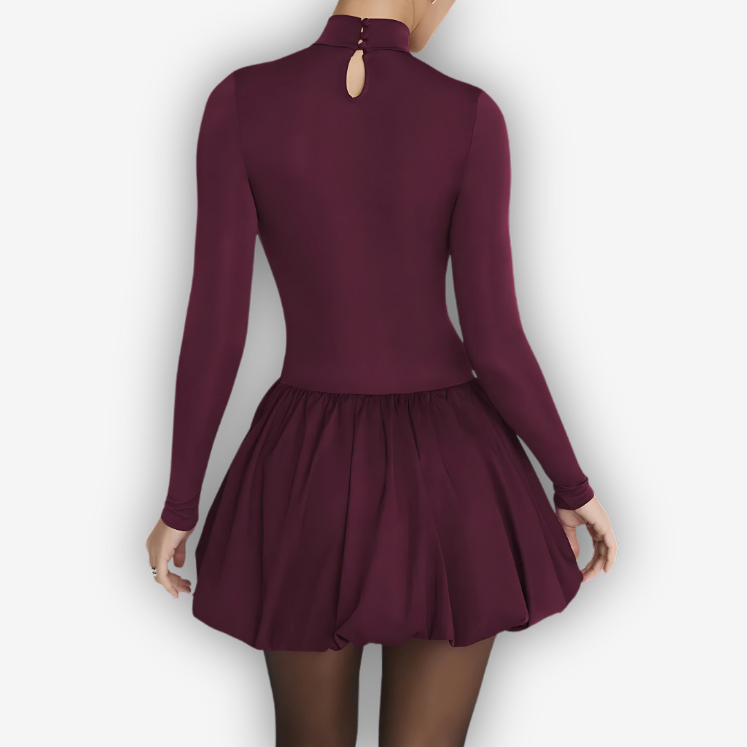Ruby Patchwork Mini Dress – High-Waist A-Line Chic