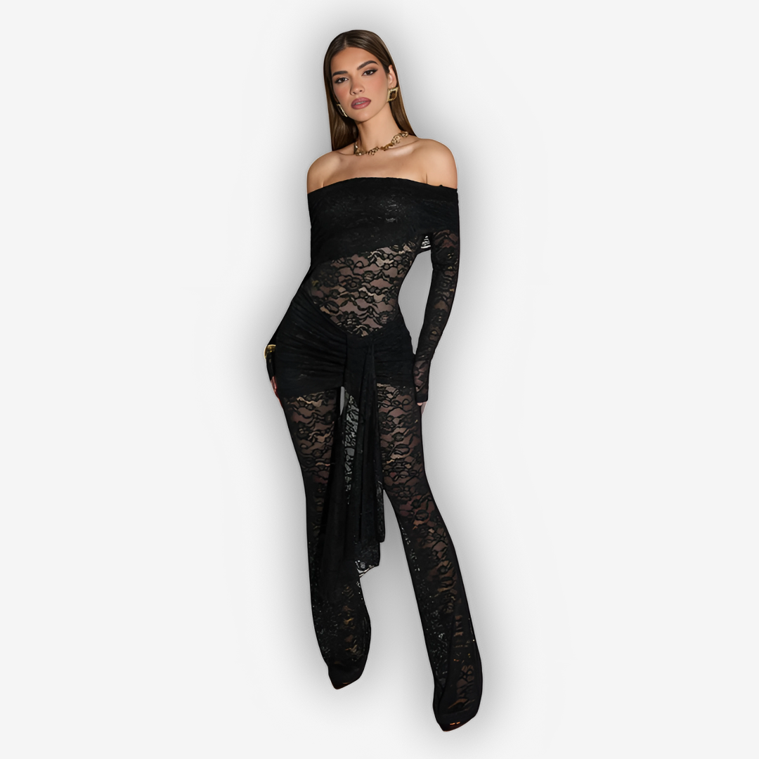 Elena Lace Jumpsuit – Off-Shoulder Bodycon Allure