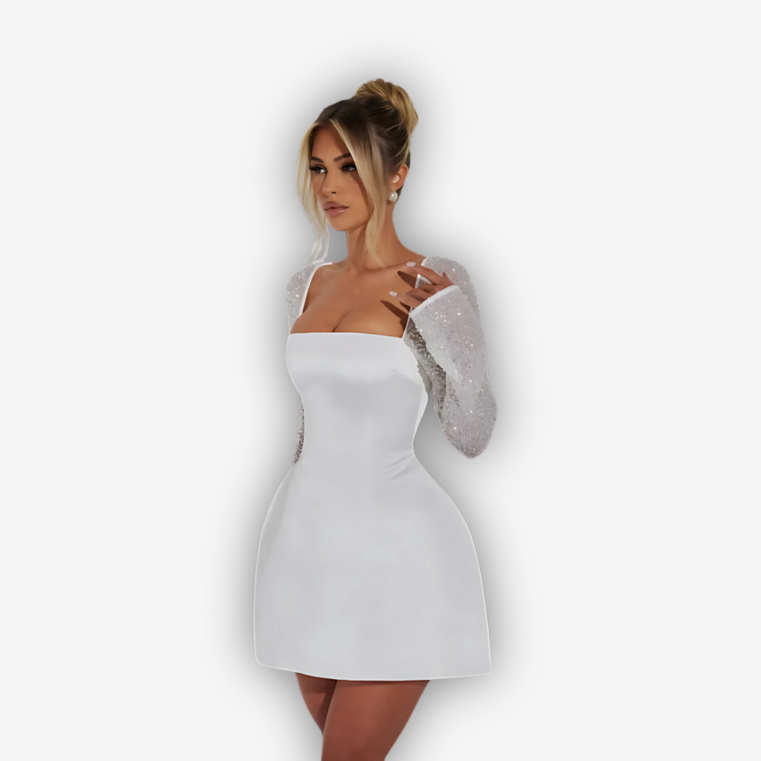 Stella Glitter Mini Dress – Lace-Up A-Line Glam
