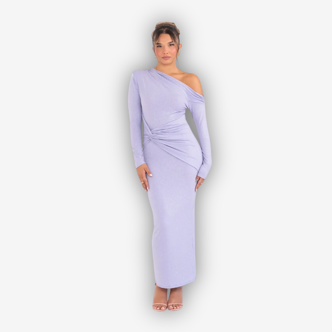 Luna Sparkle Maxi Dress – Ruched Backless Elegance