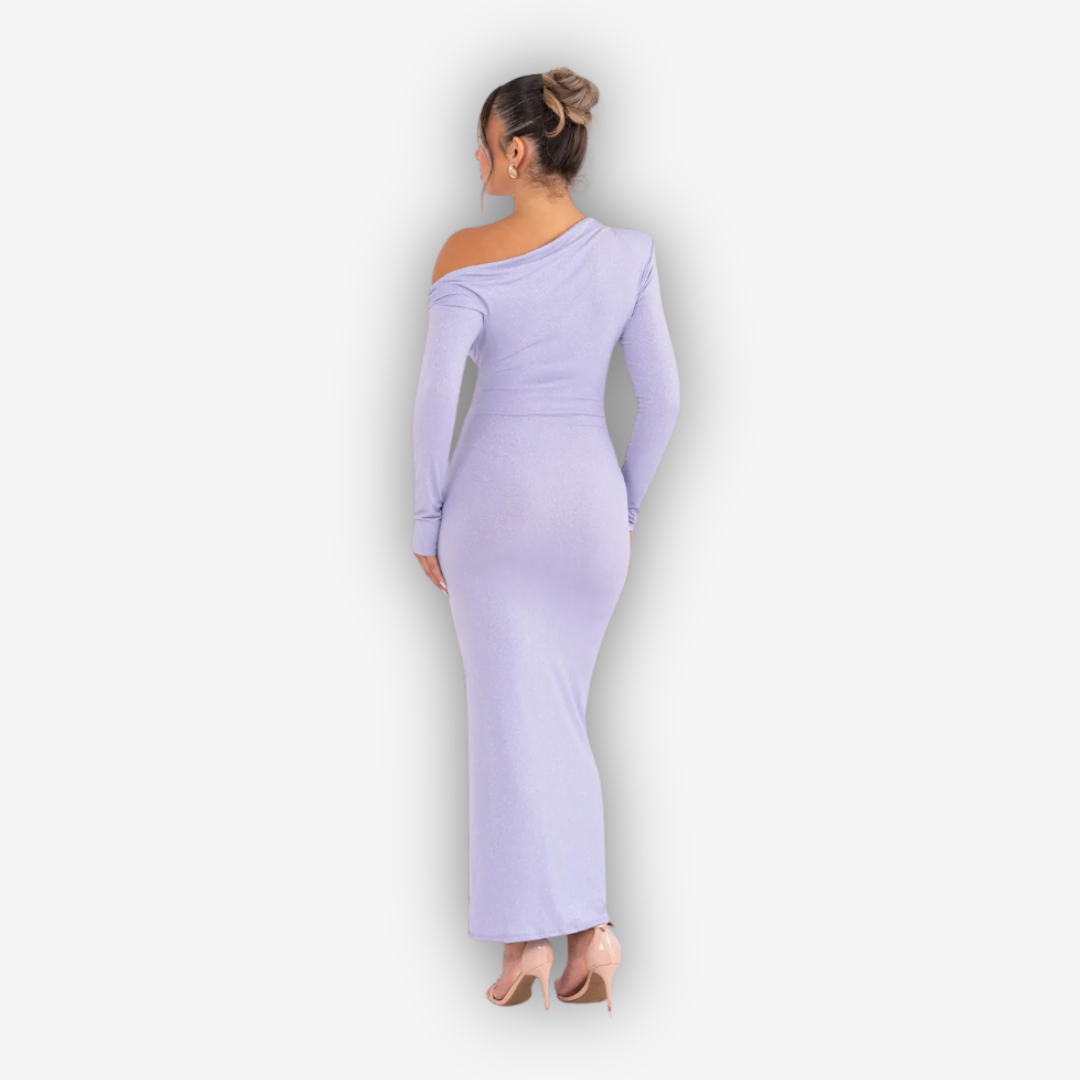 Luna Sparkle Maxi Dress – Ruched Backless Elegance