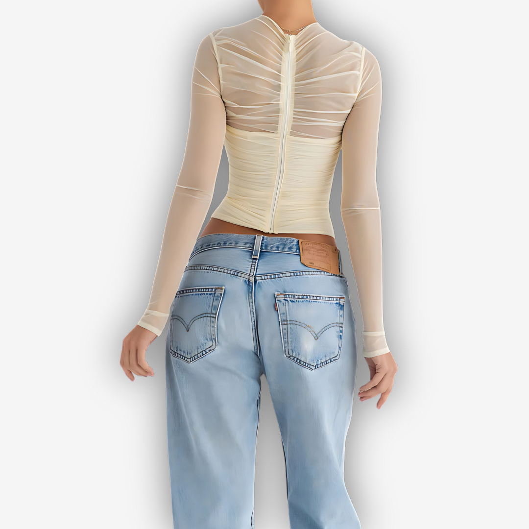 Aria Mesh V-Neck Top – Sheer Layered Statement