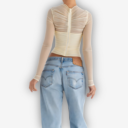 Aria Mesh V-Neck Top – Sheer Layered Statement