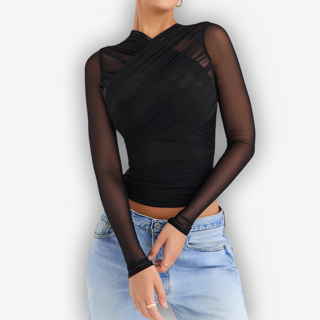 Aria Mesh V-Neck Top – Sheer Layered Statement