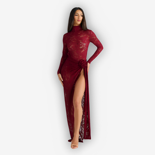Flora Lace Two-Piece Set – Turtleneck & Maxi Skirt