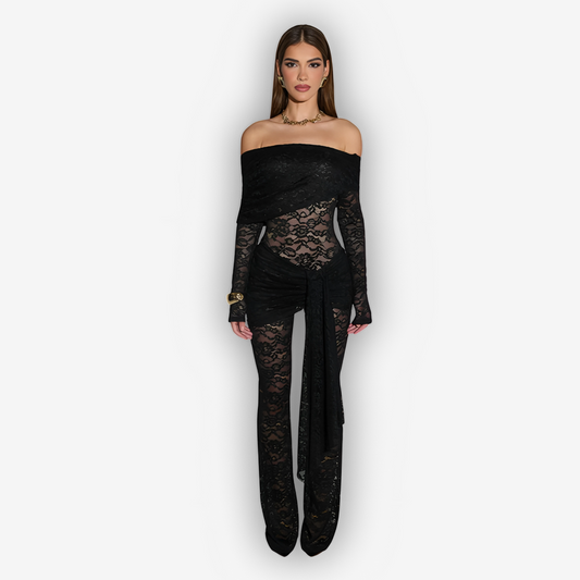 Elena Lace Jumpsuit – Off-Shoulder Bodycon Allure