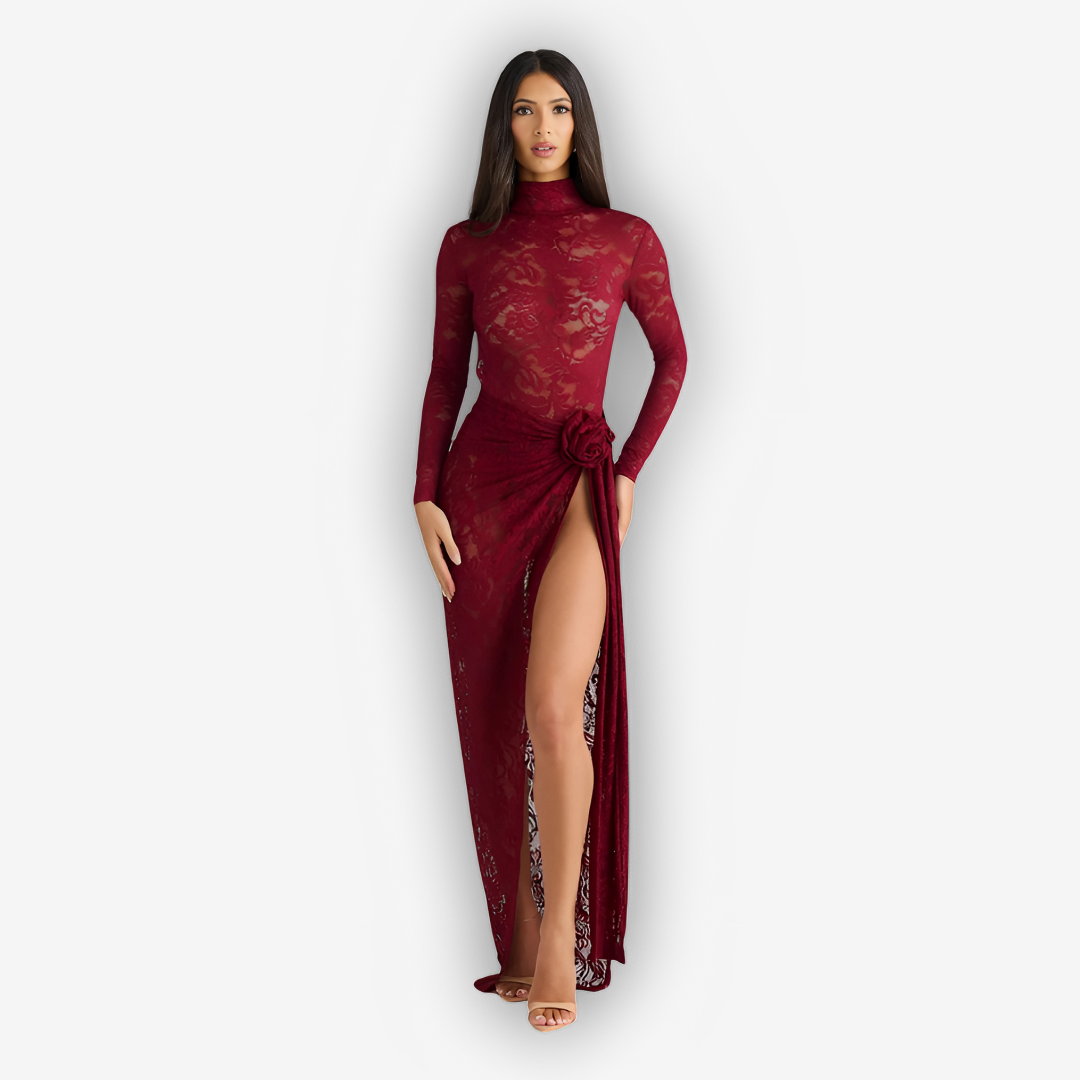 Flora Lace Two-Piece Set – Turtleneck & Maxi Skirt