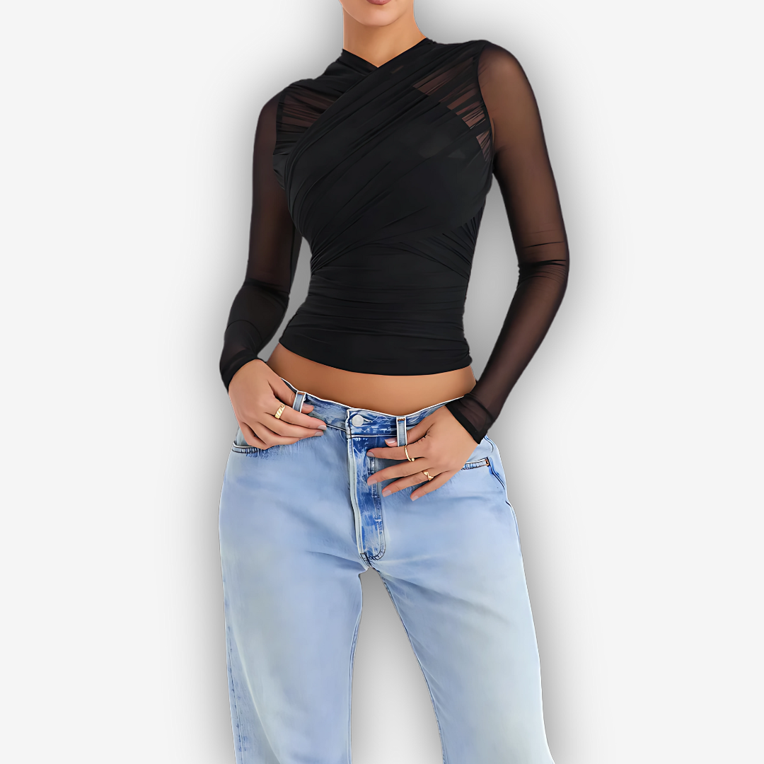 Aria Mesh V-Neck Top – Sheer Layered Statement