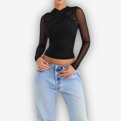 Aria Mesh V-Neck Top – Sheer Layered Statement