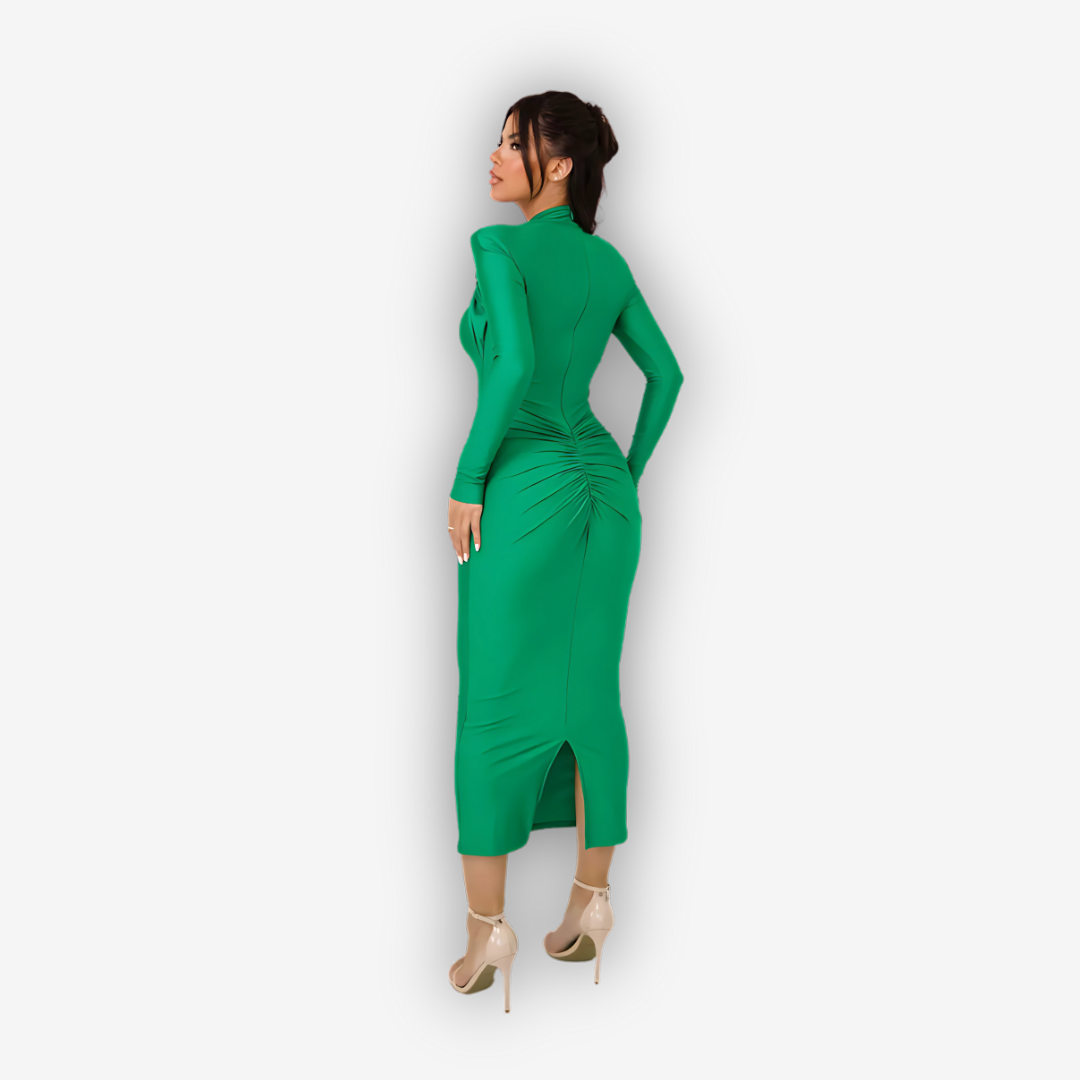 Aurora Hollow-Out Maxi Dress – Ruched Slit Glamour