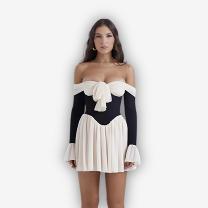 Ophelia Strapless Mini Dress – Flare Sleeve Pleated Grace