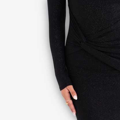 Luna Sparkle Maxi Dress – Ruched Backless Elegance