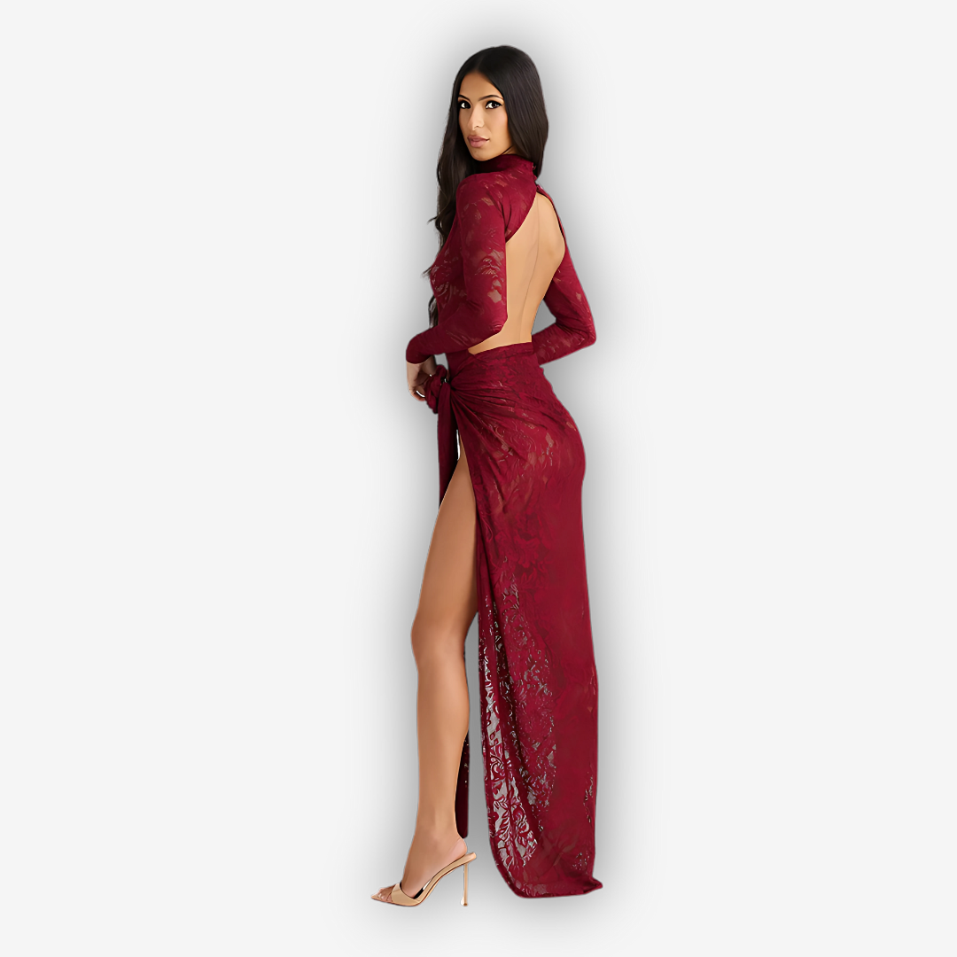 Flora Lace Two-Piece Set – Turtleneck & Maxi Skirt