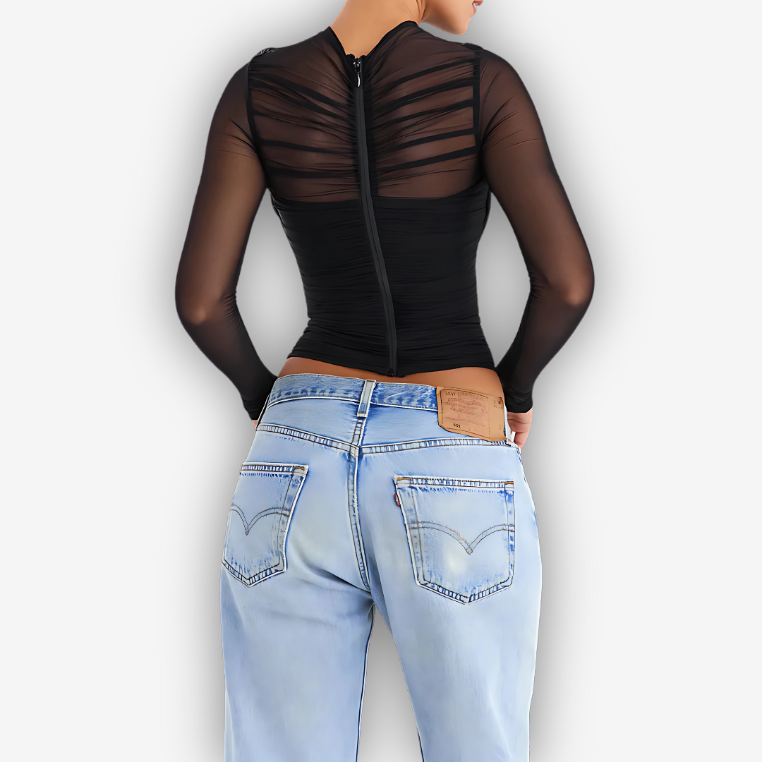 Aria Mesh V-Neck Top – Sheer Layered Statement