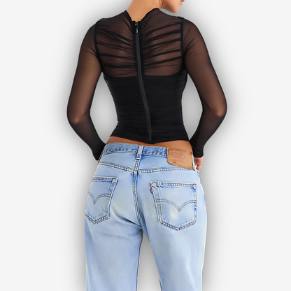 Aria Mesh V-Neck Top – Sheer Layered Statement