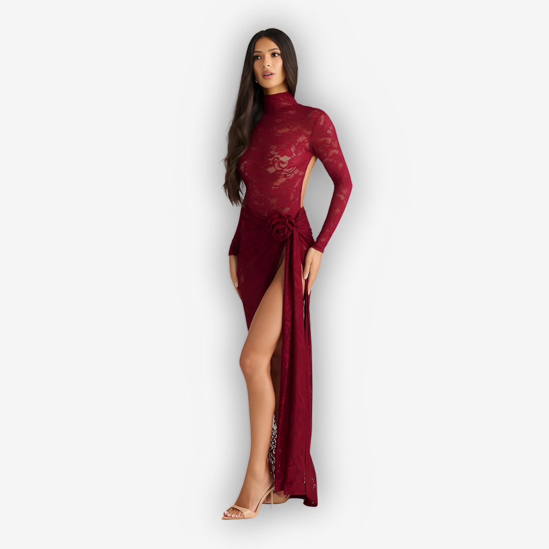 Flora Lace Two-Piece Set – Turtleneck & Maxi Skirt