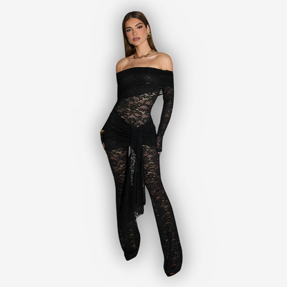 Elena Lace Jumpsuit – Off-Shoulder Bodycon Allure