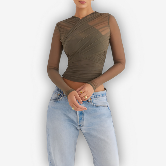 Aria Mesh V-Neck Top – Sheer Layered Statement