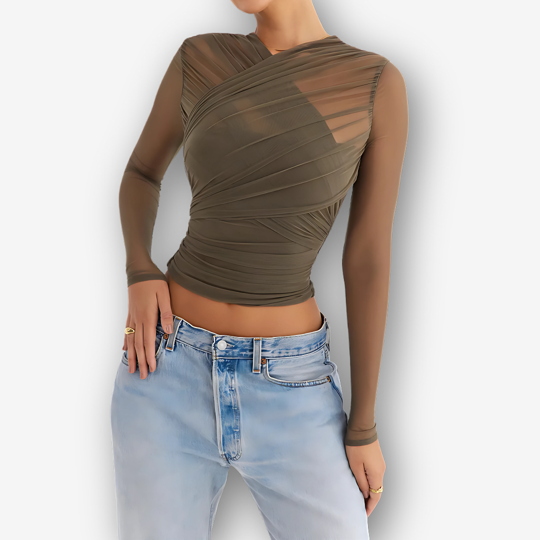 Aria Mesh V-Neck Top – Sheer Layered Statement