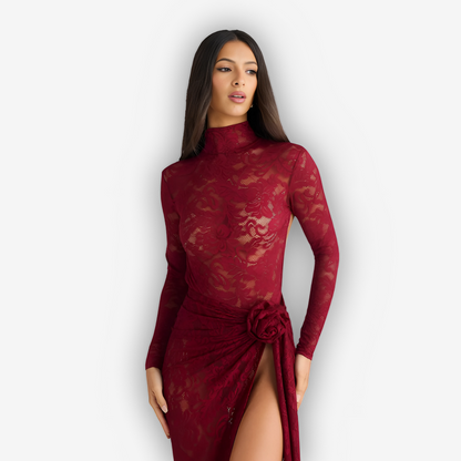 Flora Lace Two-Piece Set – Turtleneck & Maxi Skirt