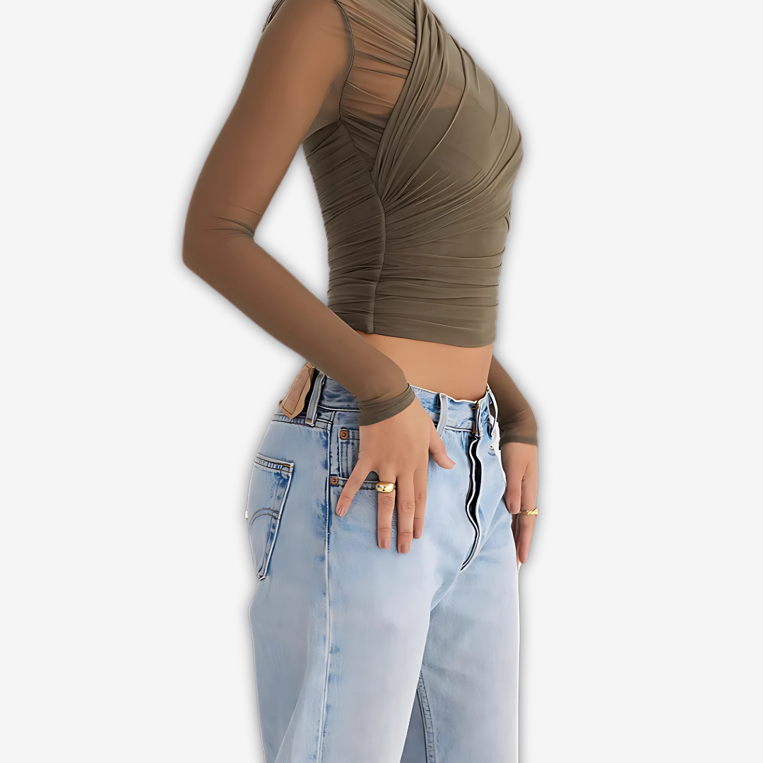 Aria Mesh V-Neck Top – Sheer Layered Statement
