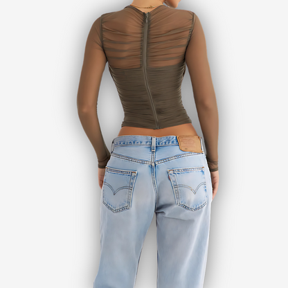 Aria Mesh V-Neck Top – Sheer Layered Statement