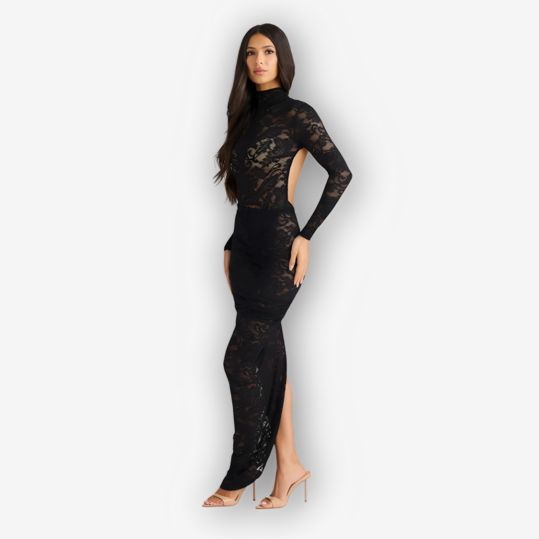 Flora Lace Two-Piece Set – Turtleneck & Maxi Skirt