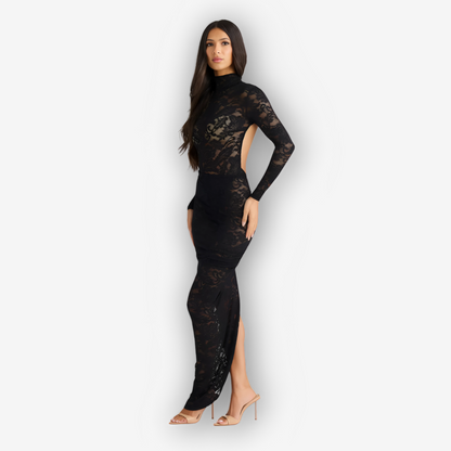 Flora Lace Two-Piece Set – Turtleneck & Maxi Skirt