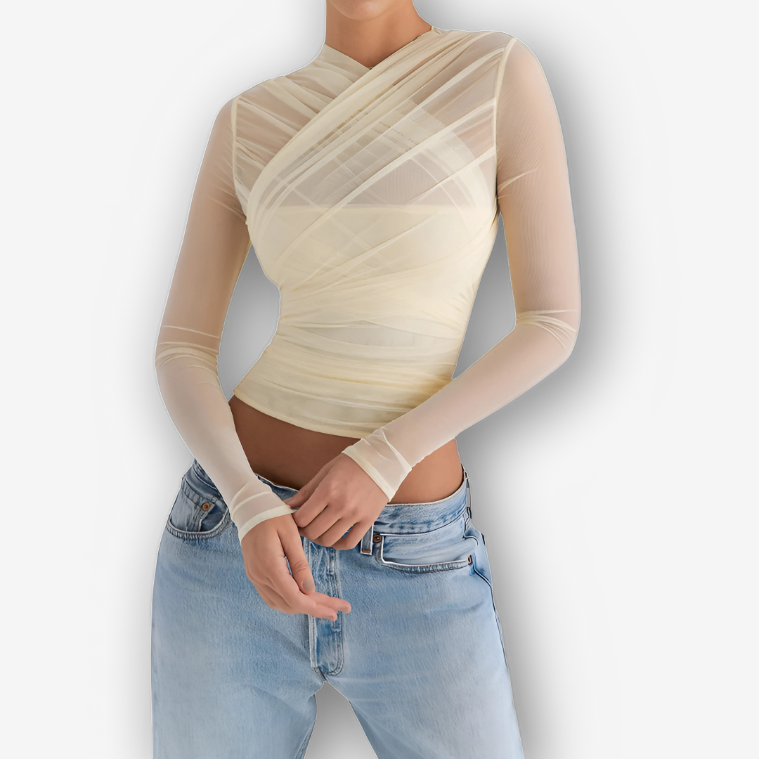 Aria Mesh V-Neck Top – Sheer Layered Statement