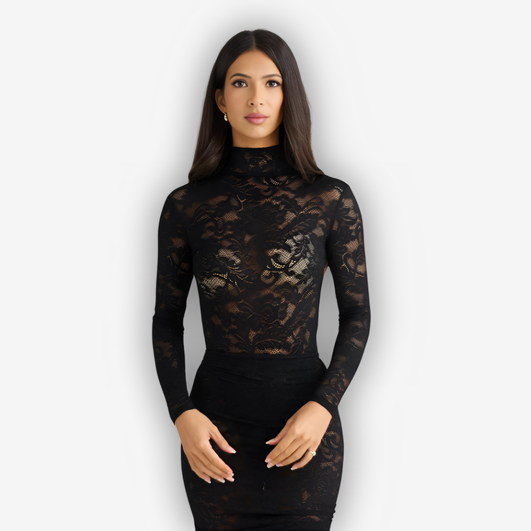 Flora Lace Two-Piece Set – Turtleneck & Maxi Skirt