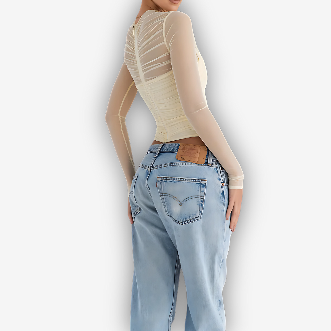 Aria Mesh V-Neck Top – Sheer Layered Statement